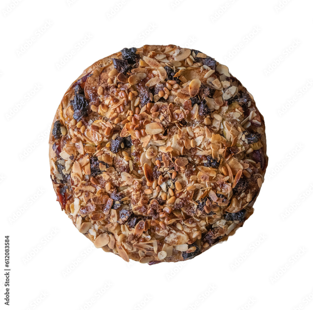 Top view of a fruit cake isolated on white Top view of a fruit cake isolated on white