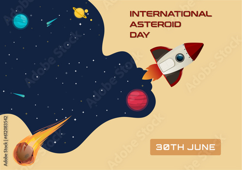 rocket in space, Experience the wonders of space with a simple and modern illustration for International Asteroid Day