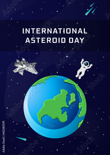 earth and space, Essence of space and science with a simple, modern illustration on International Asteroid Day