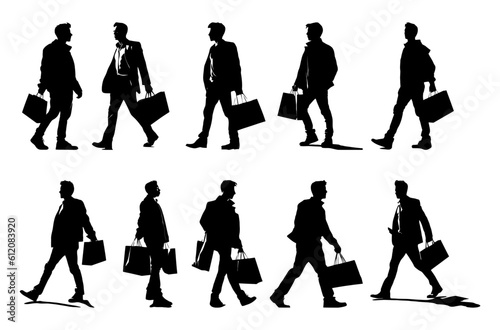 man carrying shopping bag silhouette set