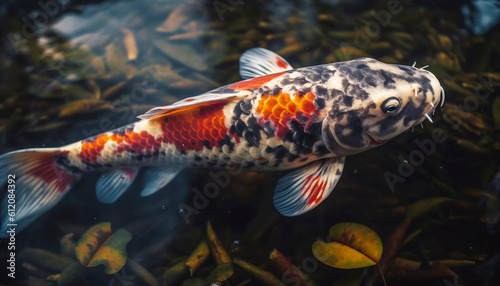 Close up view of koi fishes in clear water. AI generative