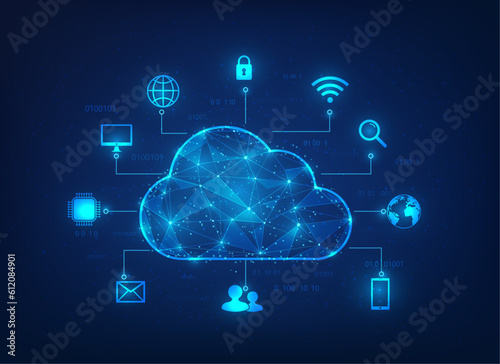 Cloud Computing technology internet on blue background. Low poly big data online concepts. modern business technology. vector illustration modern design.