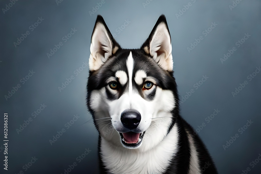 Siberian Husky dog on light gray background