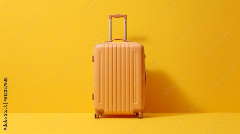 yellow suitcase on plane yellow background, travel concept yellow suitcase on plane yellow background, travel concept