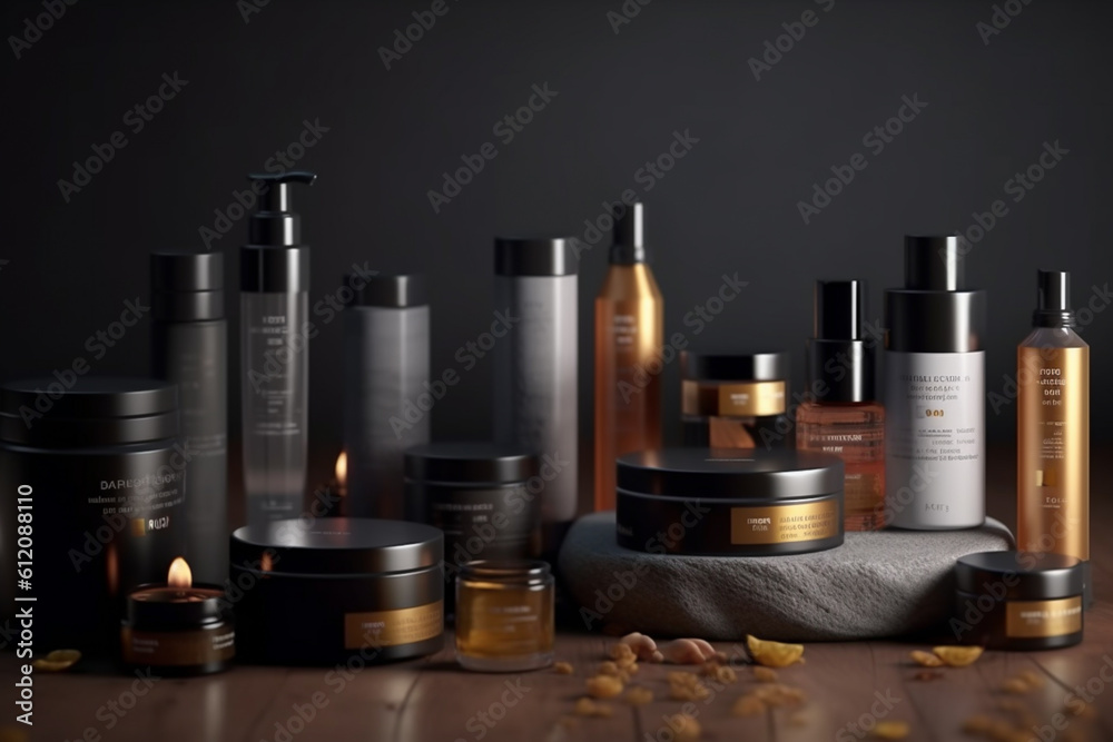Mock up display for cosmetics, make up, fragrance and skincare concept, beauty and health sector Mock up display for cosmetics, make up, fragrance and skincare concept, beauty and health sector