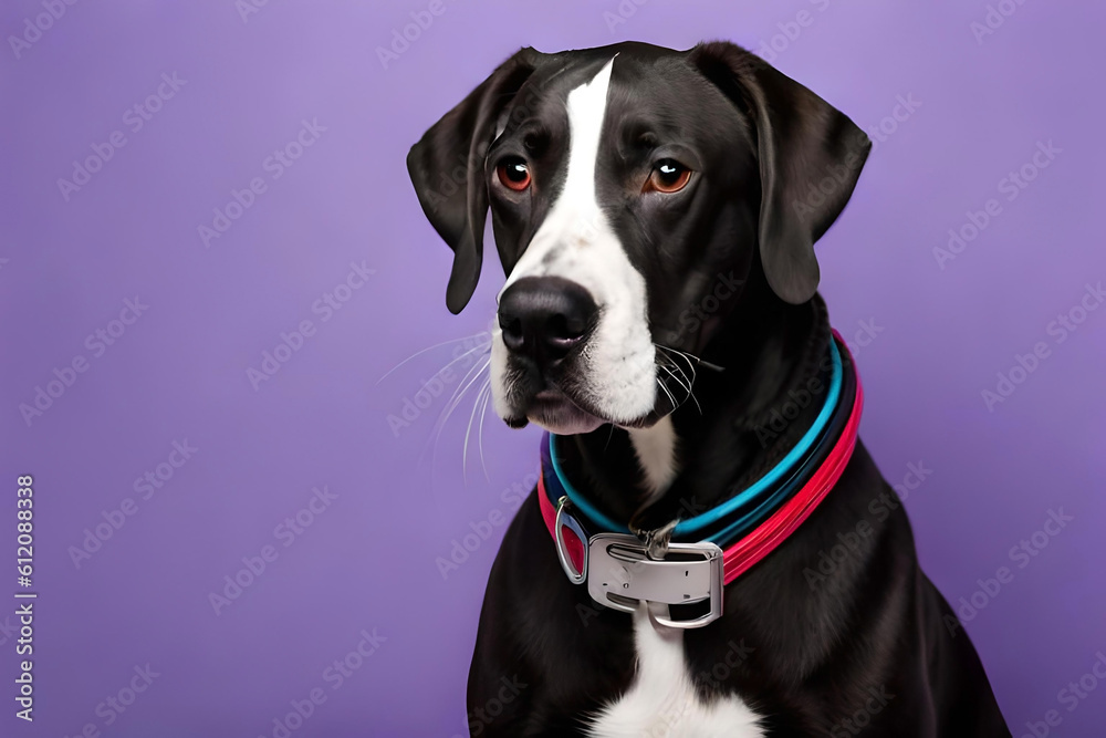 Great Dane dog on lilac background
