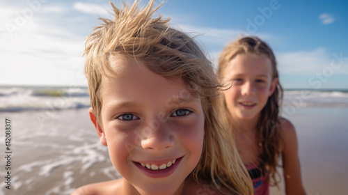 kids on the beach, happy childhood, making friends, multicultural, fictional location © wetzkaz