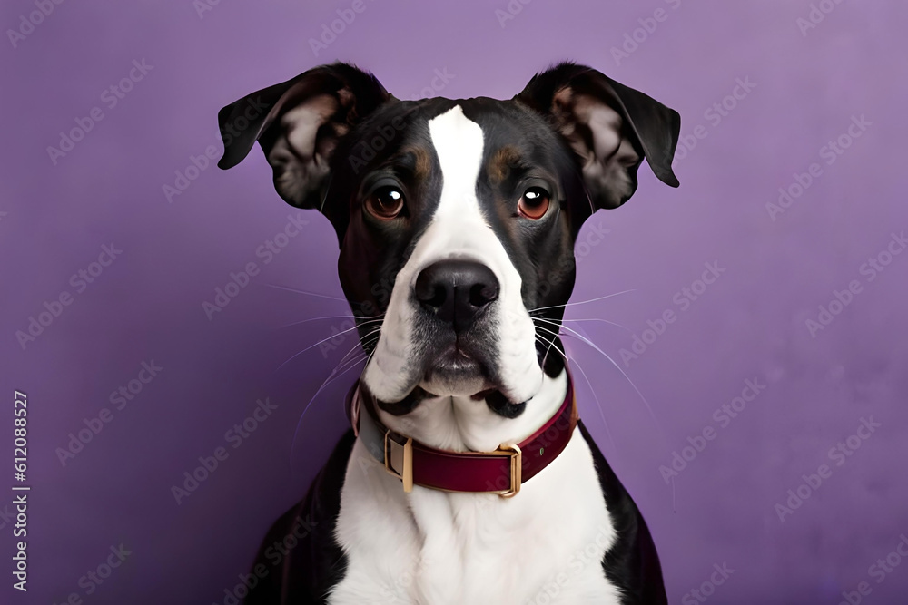 Great Dane dog on lilac background