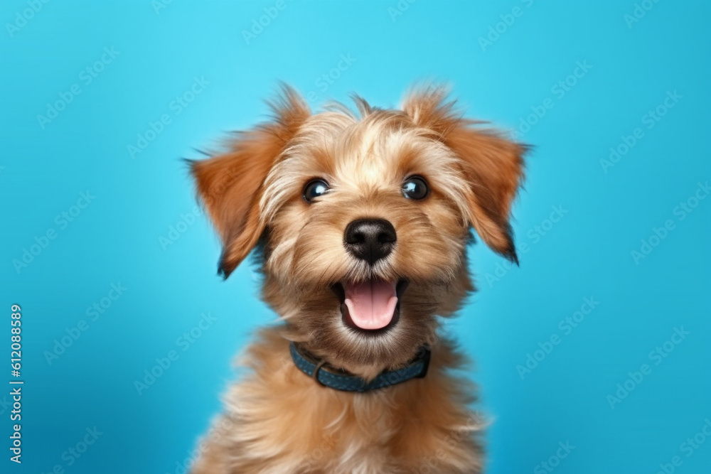 Portrait of a beautiful happy dog isolated on blue background. High quality photo Generative AI Portrait of a beautiful happy dog isolated on blue background. High quality photo Generative AI