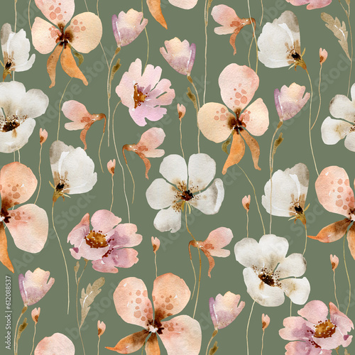 фотографія Watercolor dried orchid floral seamless pattern