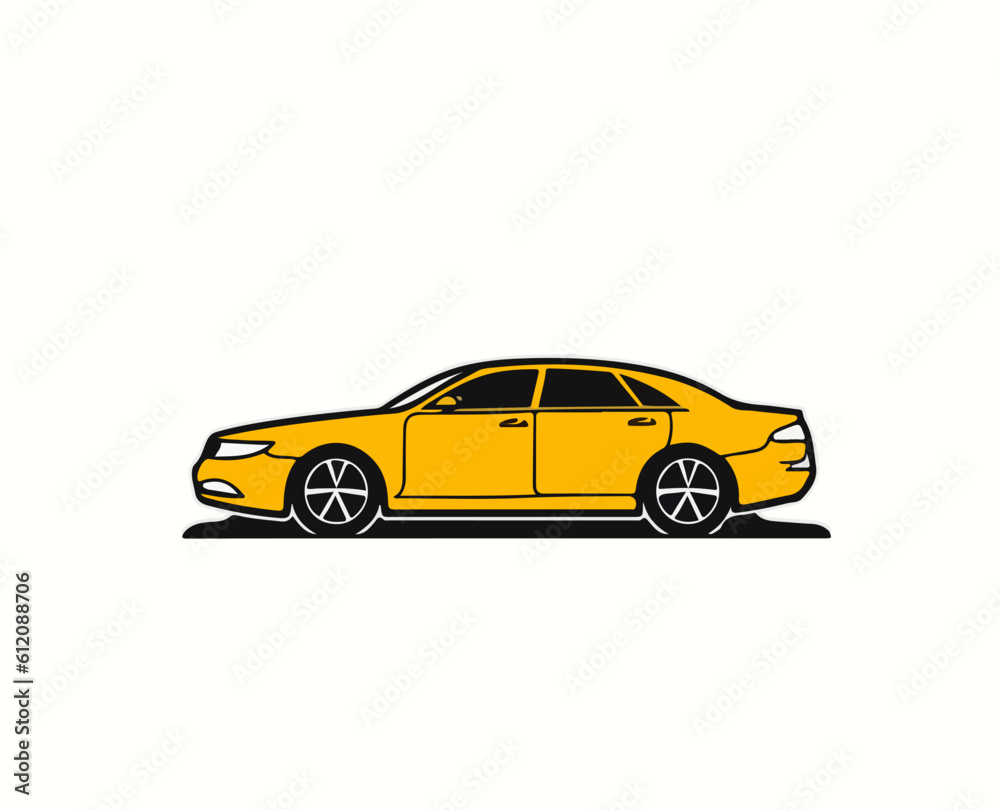 Yellow retro car or cartoon old taxi on isolated background. Vector illustration