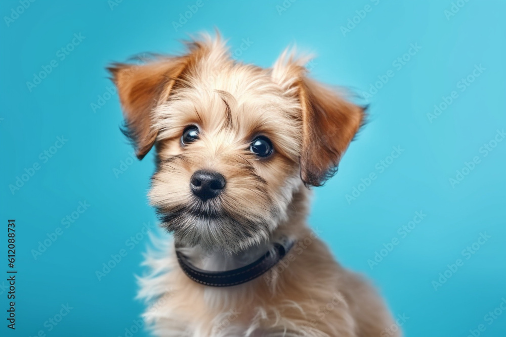 Portrait of a beautiful happy dog isolated on blue background. High quality photo Generative AI Portrait of a beautiful happy dog isolated on blue background. High quality photo Generative AI