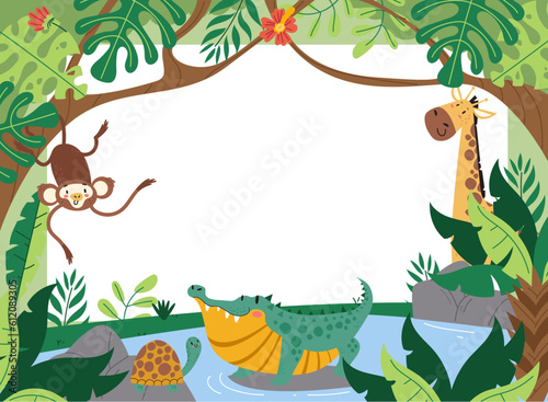 Animal jungle cartoon safari wild background concept. Vector design graphic illustration  © PrettyVectors