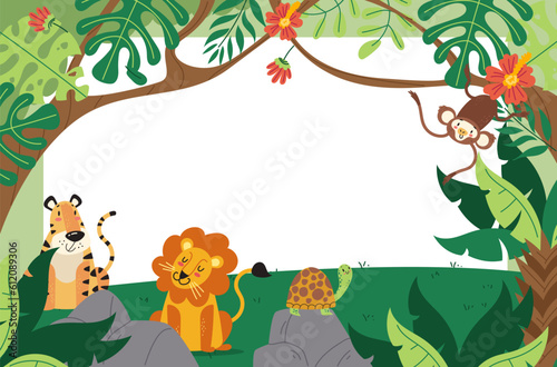 Fototapeta Naklejka Na Ścianę i Meble -  Animal jungle cartoon safari wild background concept. Vector design graphic illustration
