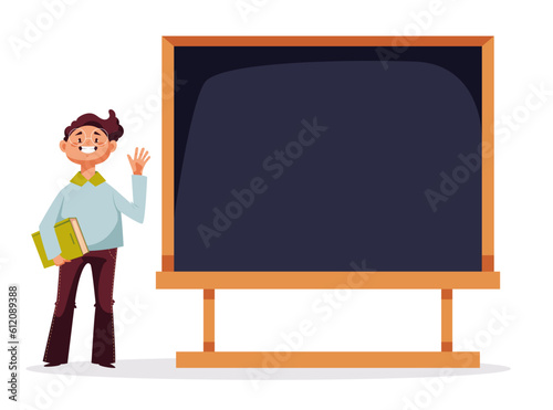 Children student pupil kid standing near blackboard concept. Vector graphic design illustration
