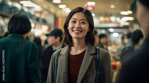 young adult woman shopping in a shopping center,shopping, indoor, smiling, having fun and joy and satisfaction, crowd of people, city shopping or supermarket