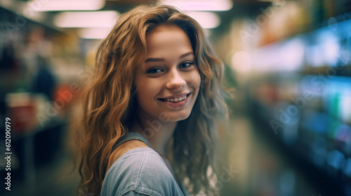 young adult woman shopping in a shopping center,shopping, indoor, smiling, having fun and joy and satisfaction, crowd of people, city shopping or supermarket