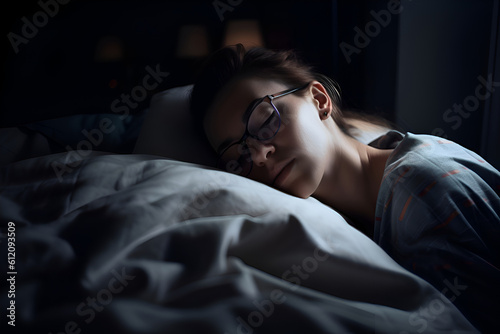 Woman sleeping on a bed, Generative AI