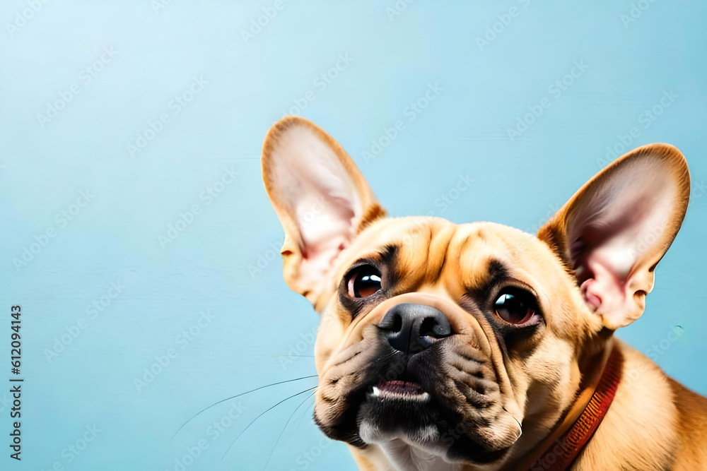 French Bulldog on pastel blue background