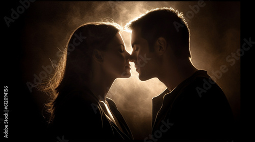 a young adult woman and man, young people kiss, a kiss, to be in love, in love, youthful love