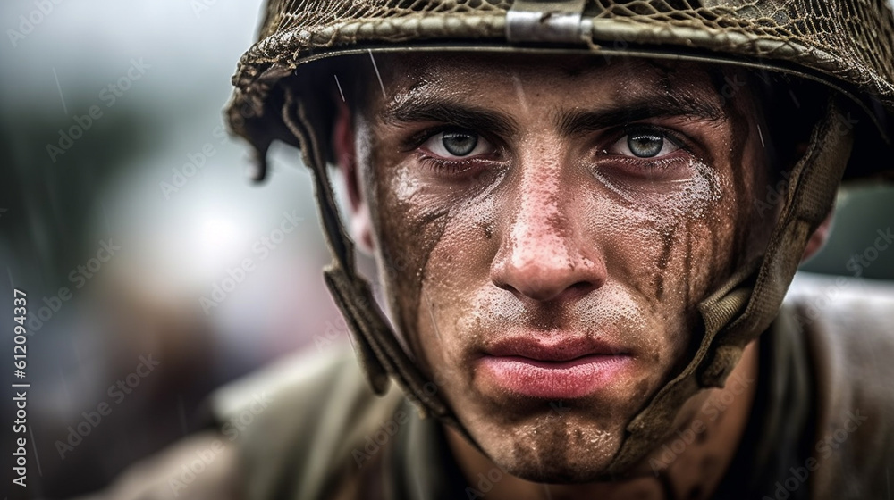 tearing eyes of a soldier, close-up, soldier's helmet tearing eyes of a soldier, close-up, soldier's helmet