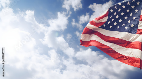 USA flag and blue sky with cloud background