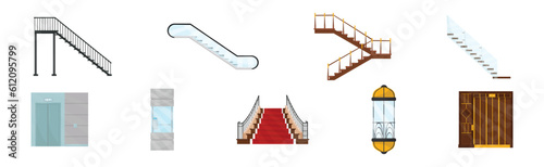 Stairway and Elevator as Vertical Distance with Steps Vector Set