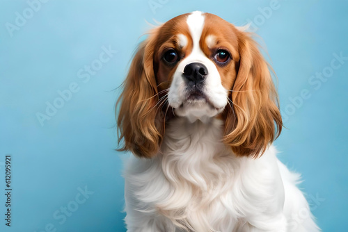 Cavalier King Charles Spaniel on sky blue background