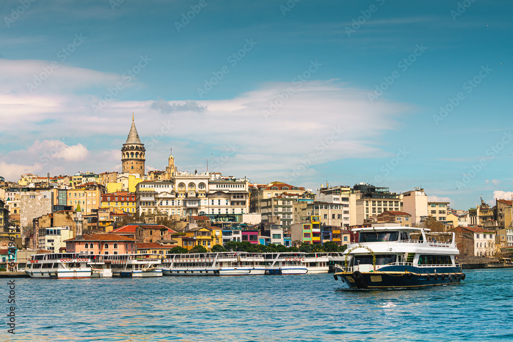 Golden Horn bay and view of Galata Tower in Istanbul, Turkey.