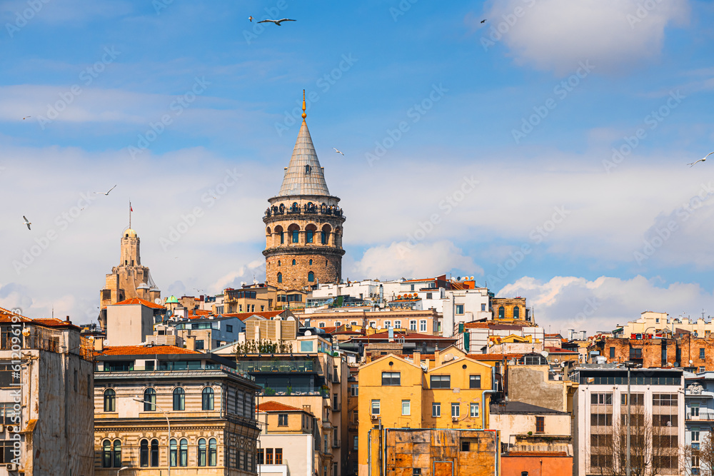 Galata Tower and old architecture in Istanbul, Turkey. Summer cityscape 