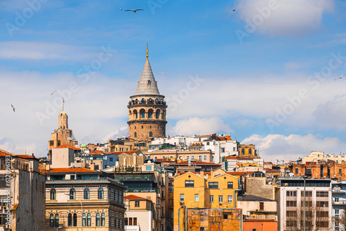 Galata Tower and old architecture in Istanbul, Turkey. Summer cityscape 