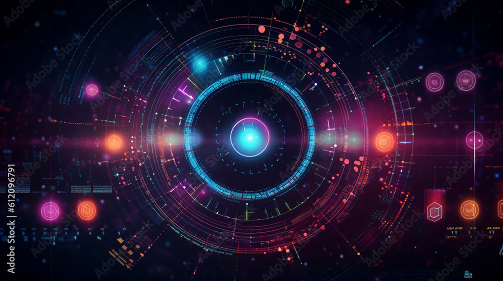Obraz premium Abstract Futuristic infographic with Visual data complexity, represent Big data concept, node base programming. Cyberspace, technology, internet