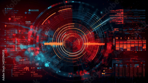 Abstract Futuristic infographic with Visual data complexity, represent Big data concept, node base programming. Cyberspace, technology, internet