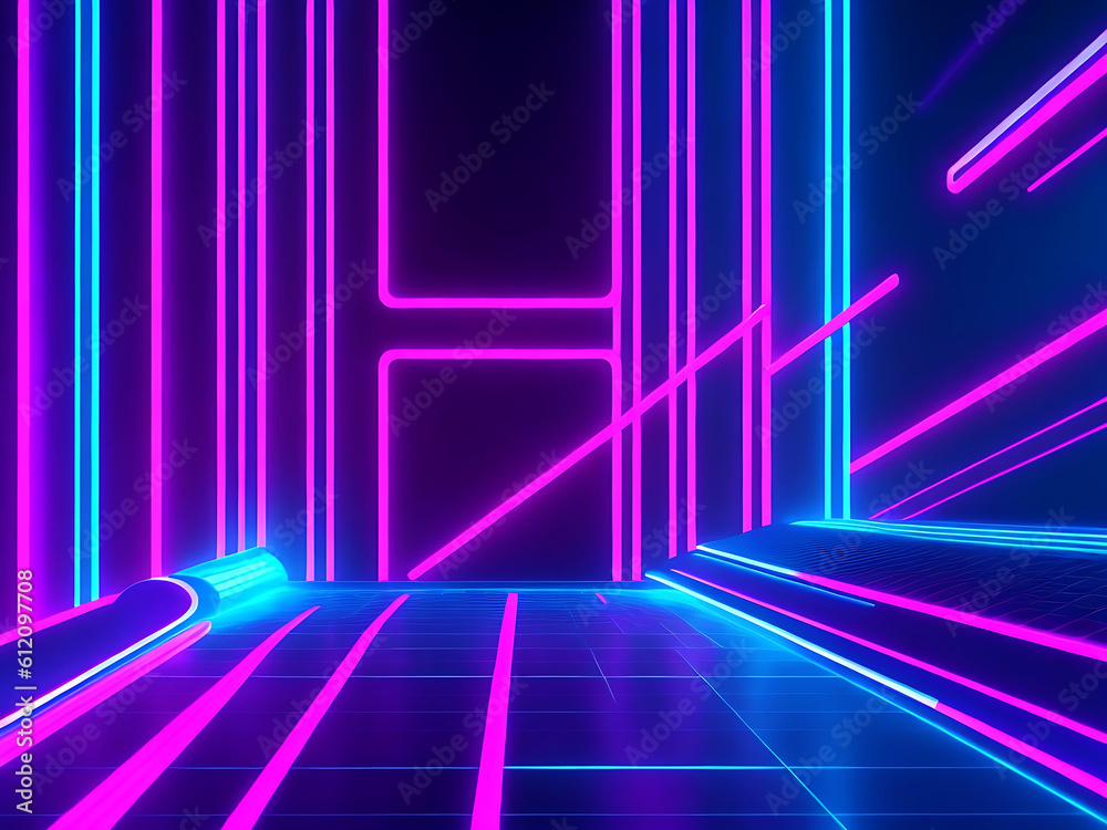 3D Render and Abstract Minimal Neon Background