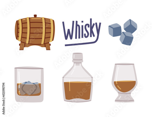 Whiskey Drink Production and Manufacture Vector Set