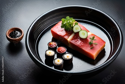 sushi salmon and vegetables generative by using ai
