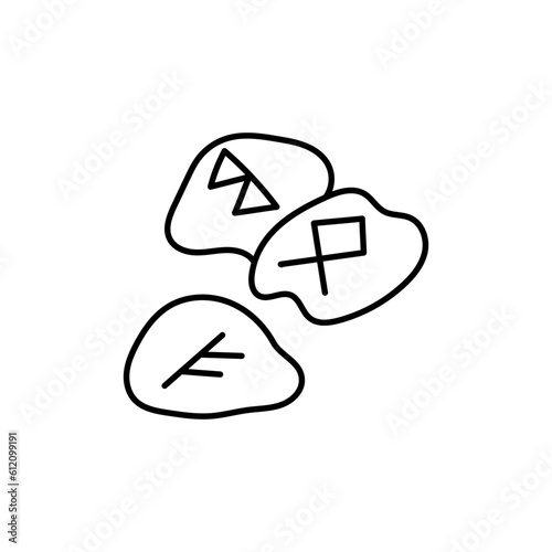 Doodle hand drawn stones with runes isolated on white background. Stones for divination, esotericism, elements of a modern witch, witchcraft.