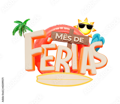 Mês de Férias, selo 3d com tema de verão e férias photo