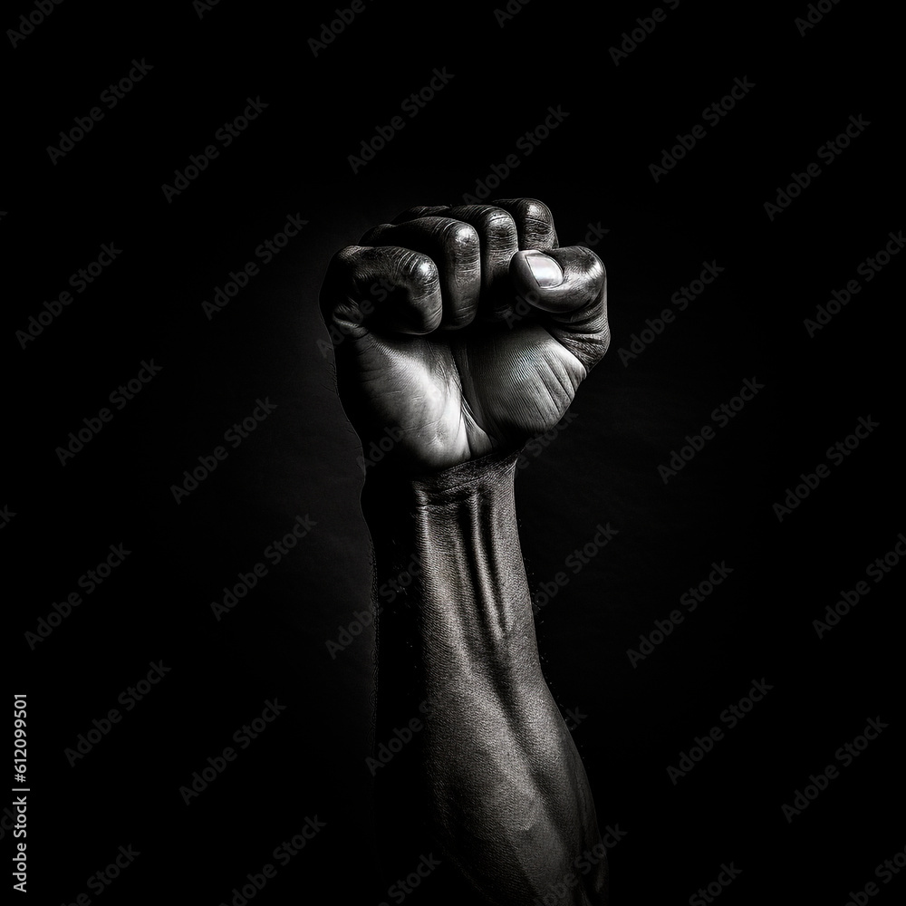 Captivating photography captures the strength and drive of a black fist against a dark background, Generative AI Captivating photography captures the strength and drive of a black fist against a dark background, Generative AI