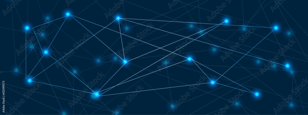 Abstract global pattern geometric polygonal space background and network connections with bokeh points and lines. Abstract blue lines and dots connections, social network communication pattern. Abstract global pattern geometric polygonal space background and network connections with bokeh points and lines. Abstract blue lines and dots connections, social network communication pattern.
