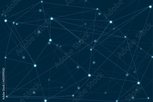 Abstract global pattern geometric polygonal space background and network connections with bokeh points and lines. Abstract blue lines and dots connections, social network communication pattern.