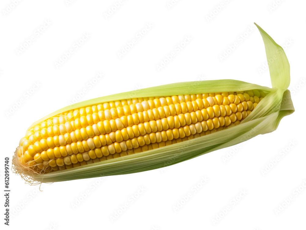 Ear of corn, corn cob isolated on transparent or white background, png