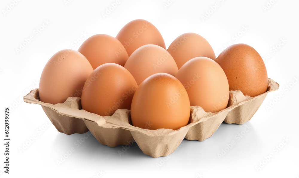 Eggs in carton isolated on transparent or white background, png
