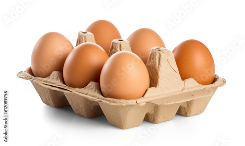 Eggs in carton isolated on transparent or white background, png © Medard