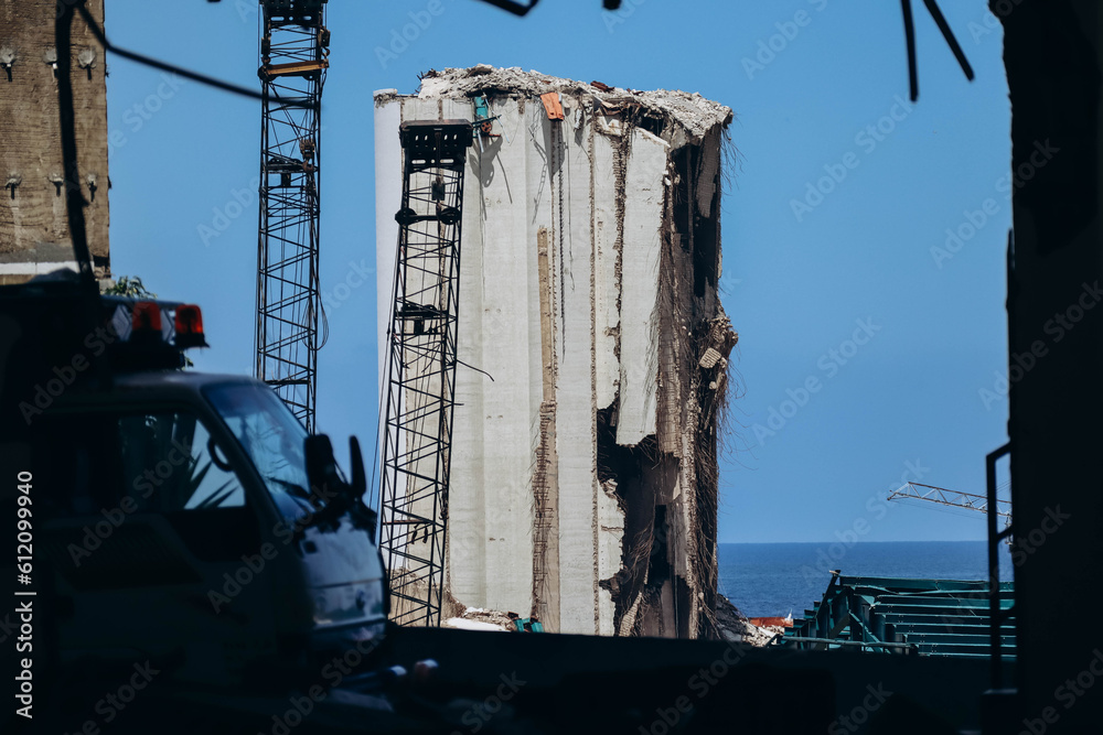Fototapeta premium Beirut, Lebanon — 24.04.2023: Area of the massive explosion in the Port of Beirut, on August 4th 2020..