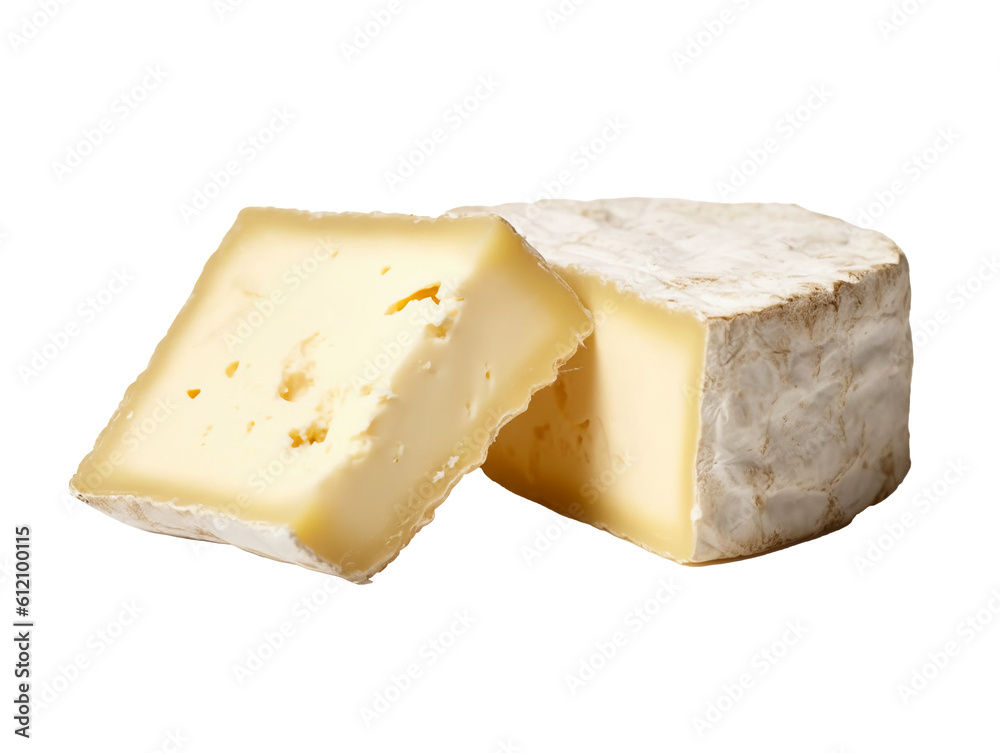 Two pieces of white mold soft cheese isolated on transparent or white background, png