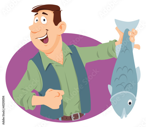 Fisherman with catch. Illustration for internet and mobile website.