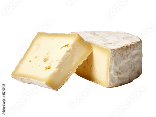 Two pieces of white mold soft cheese isolated on transparent or white background, png photo