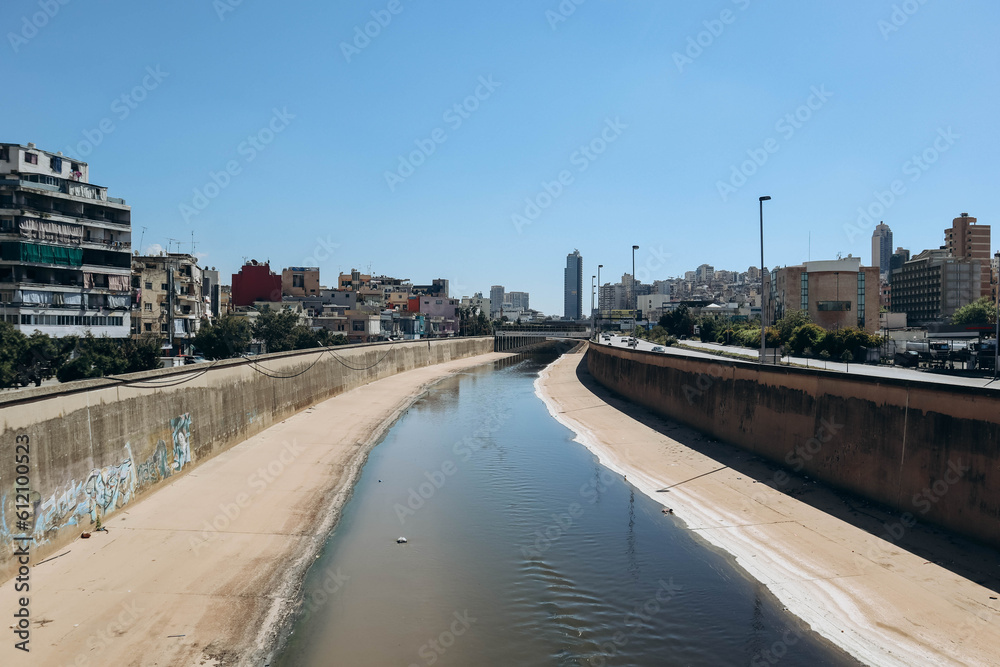 Beirut, Lebanon — 24.04.2023: The Beirut River in the city of the same name, which flows into the Mediterranean Sea