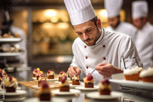 male master chef chocolatier working in artisanal professional chocolate laboratory, AI Generative